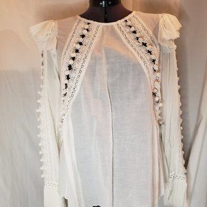 Esther Long Sleeve Crochet Pom Pom Blouse